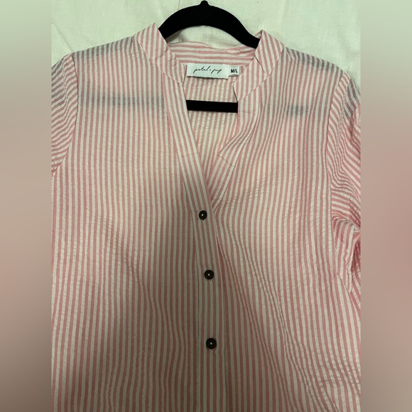 Petal & Pup Astro Pink Stripe Seersucker Babydoll Button Down Flowy Dress - Picture 9 of 14